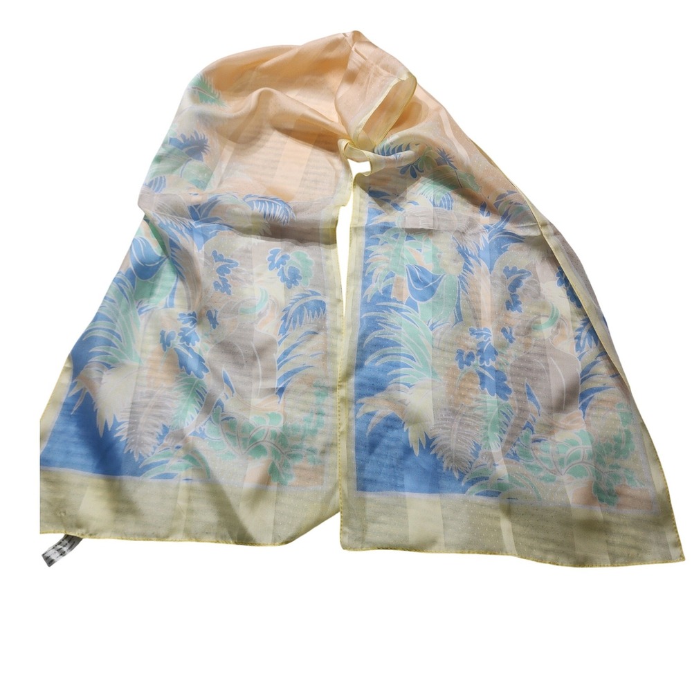 Vintage Specialty House Scarf Italy Tropical Palm Print Yellow Blue Rectangular